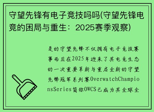 守望先锋有电子竞技吗吗(守望先锋电竞的困局与重生：2025赛季观察)